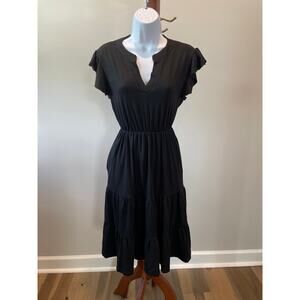 Down South Styles Dress NWT Size Small Black V‑Neck Flutter Sleeve Midi